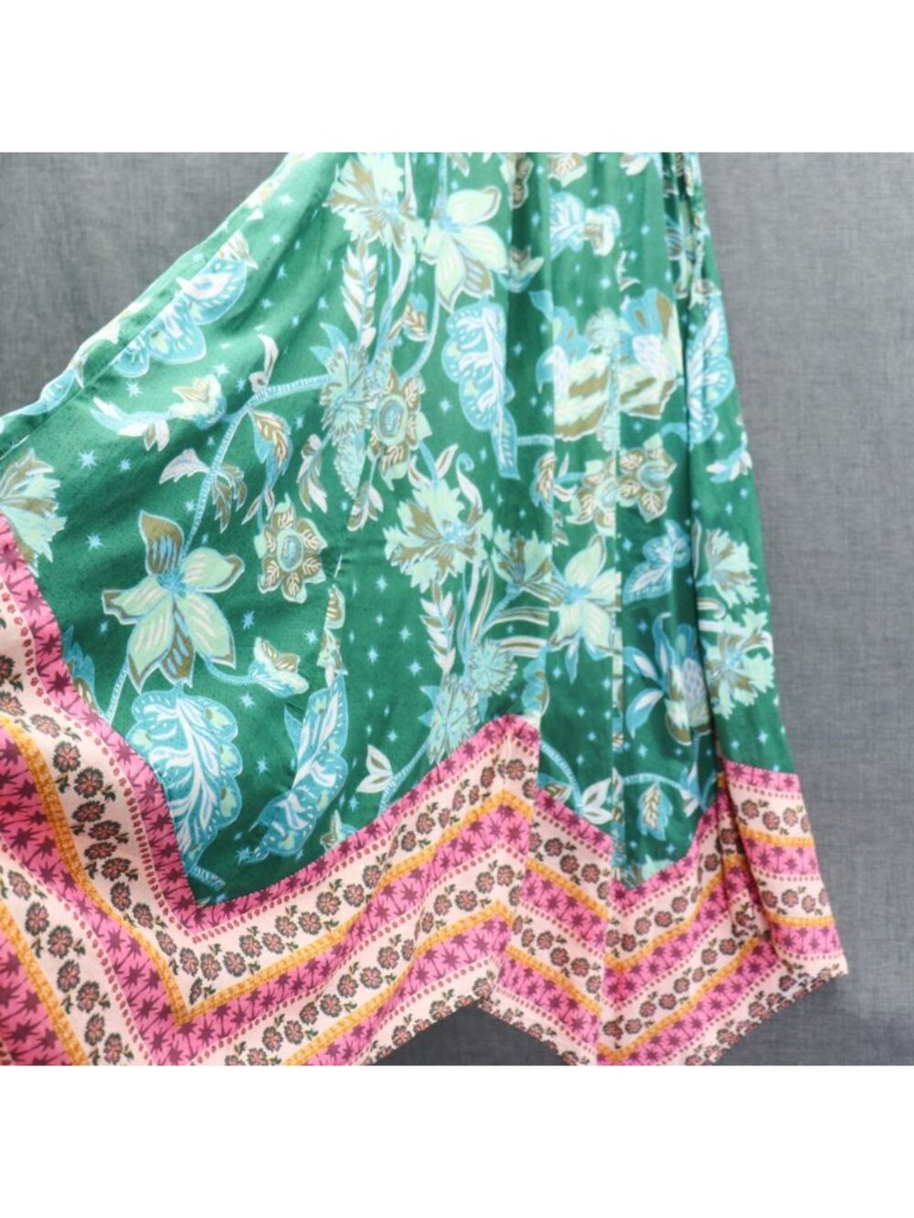 Sundance Teal Floral Maxi Halter Dress XS Handkerchief Boho Viscose Cotton - Picture 8 of 16